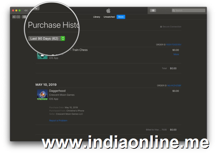 mojave iTunes Account History Purchase History date range
