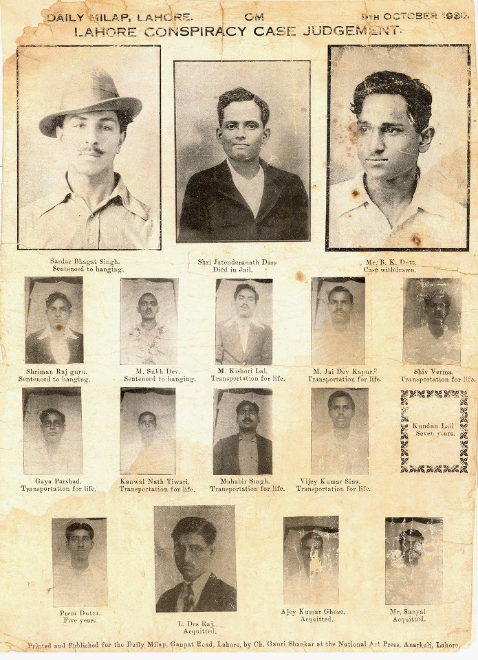Death sentence judgement poster of bhagat singh, sukhdev, rajguru and others(1930)