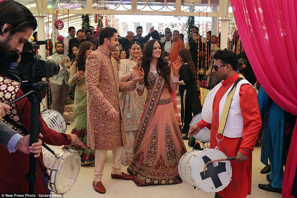 The couple arrive for their party during their three day wedding. Italian media have reported that the groom wanted to arrive at one of the events by elephant but was told he was not allowed by Florence City Council 