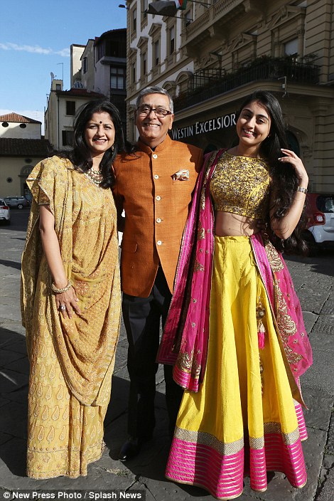 Guests attending the wedding in Florence used the occasion to dress up in the finery, wearing brightly coloured traditional dress