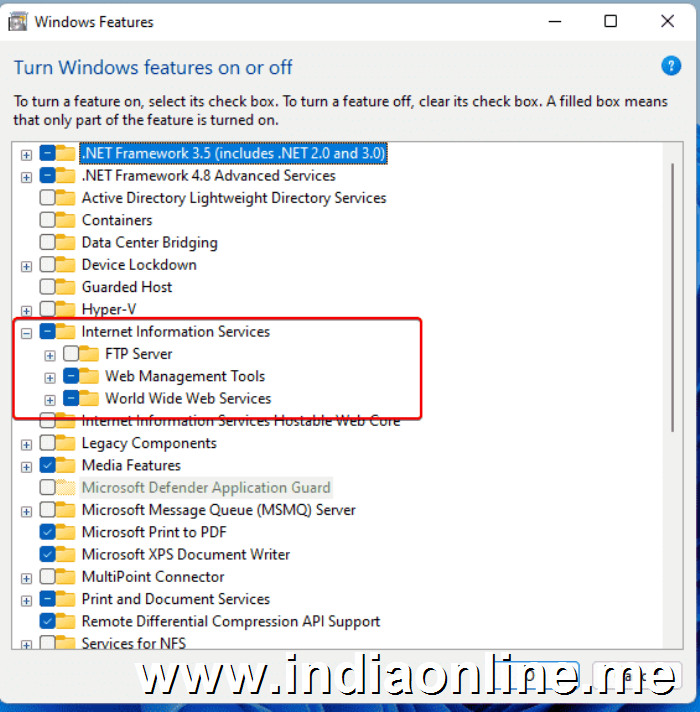 Enable IIS on Windows 11