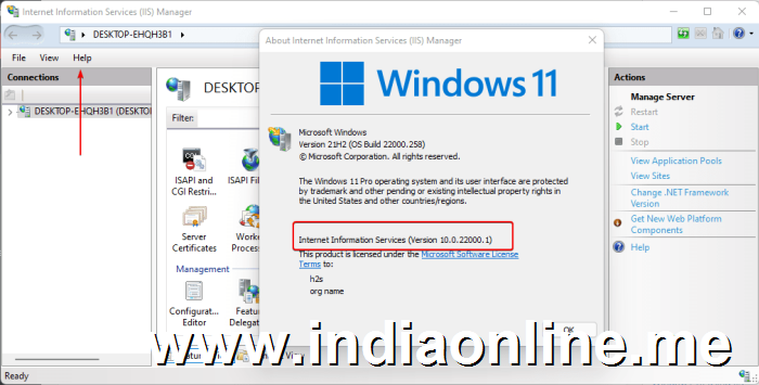 Check Internet Information Services IIS version