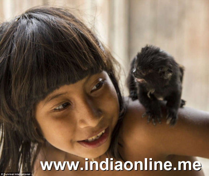 Family: A young boy with one of his family's adopted pets, which even once returned to the wild are still considered a member of the tribe