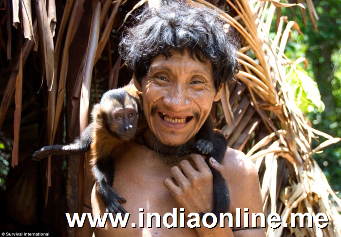 Smiling: Primates are an important food source for the Awa but once a baby has been brought in and breast fed, they will never eat it