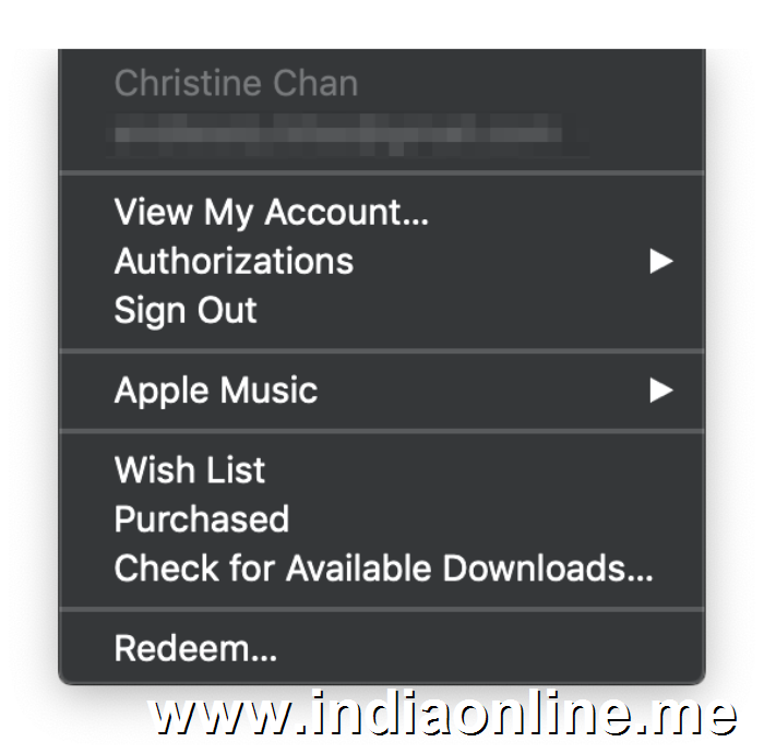 mojave iTunes Account Menu Bar