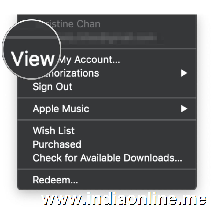 mojave iTunes Account Menu Bar, click View Account