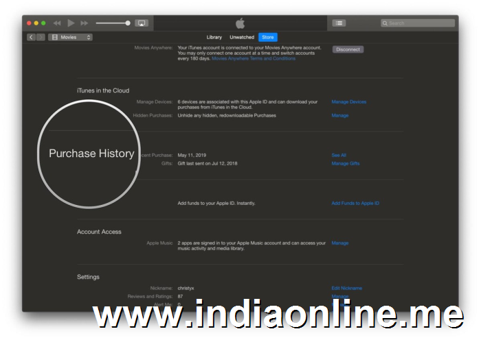 mojave iTunes Account View Purchase History