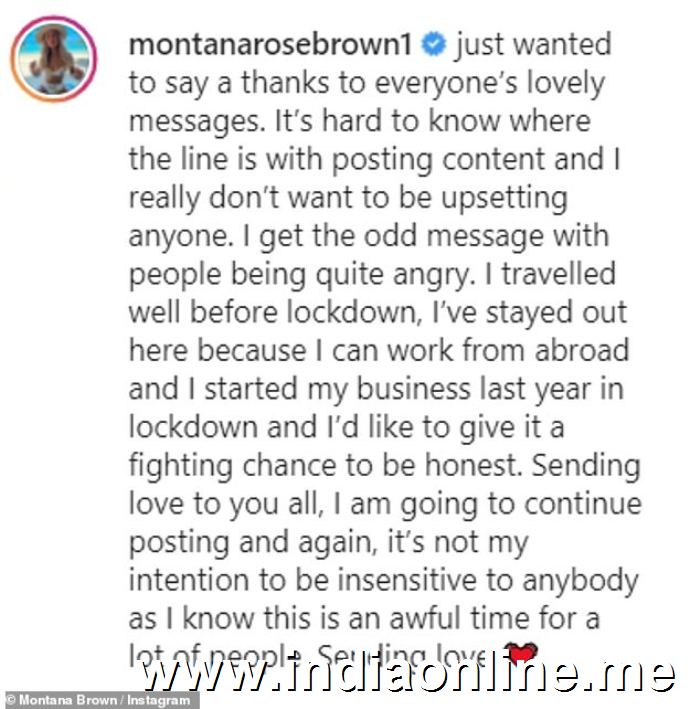 Chic display: Montana was seen leaning against a wall post as she sported a daisy embroidered one-piece from her swimwear brand, Swim Society, and penned a lengthy caption